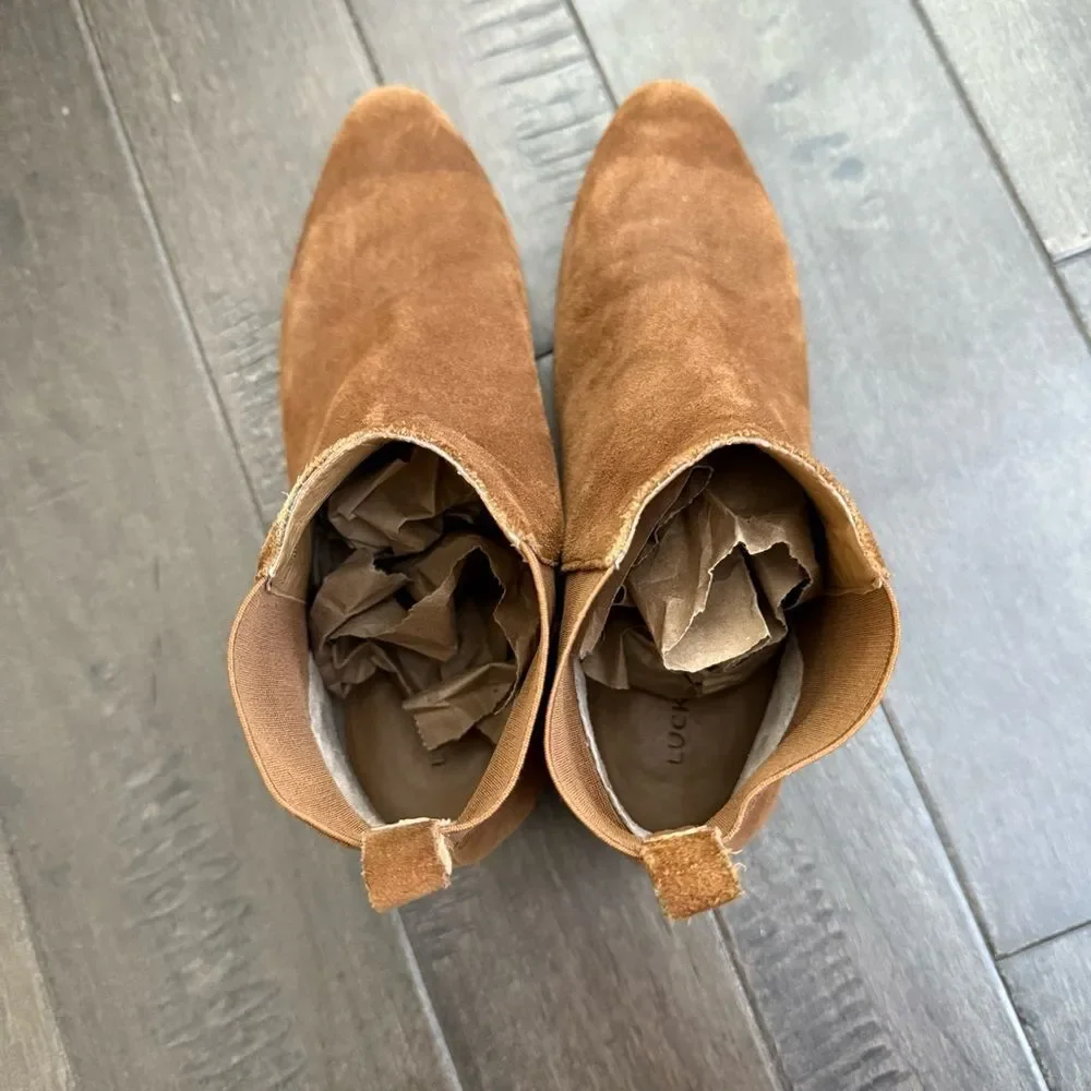 Lucky Brand Gleldo Leather Suede Ankle Boots Booties 9 Brown